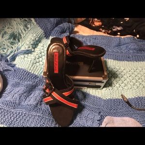 Blue red striped heels